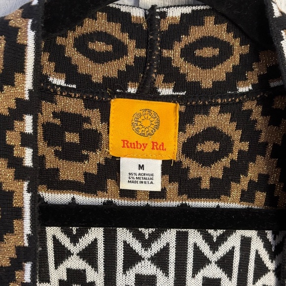 Stunning Ruby Rd. Aztec/Geometric Print Open Cardigan - Size Medium - Picture 2 of 6